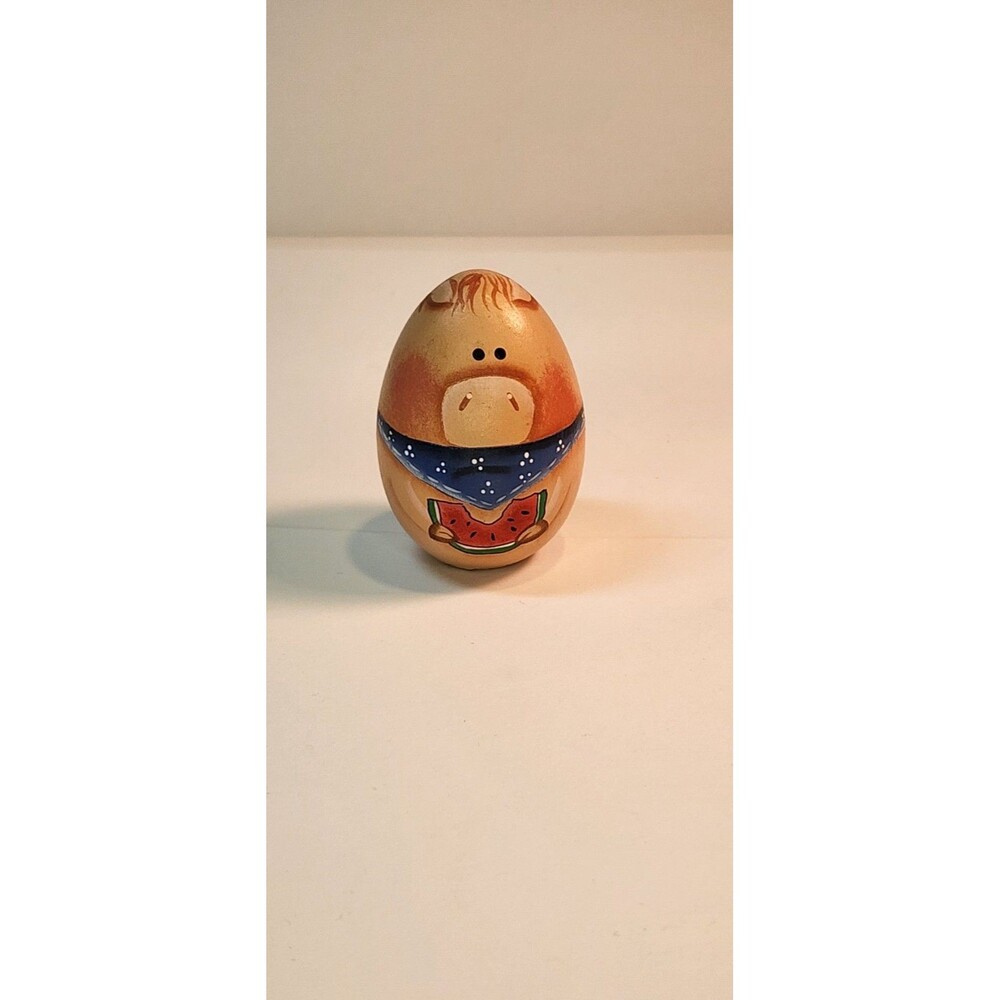 Vintage Barbie-Q Pig Suzy's Zoo Artist Hand Painted Wooden Egg Cottage 1992